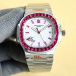 Replica Patek Philippe Nautilus White Dial Pink Diamond Bezel Stainless Steel Watch